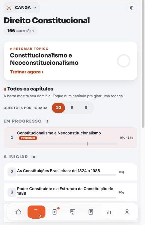 Tela real do app: capítulos e rodada de questões